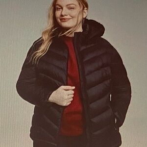 CHARTER CLUB PACKABLE HOODED WOMENS PUFFER COAT FULL ZIP SZ 1X & 2X BLACK